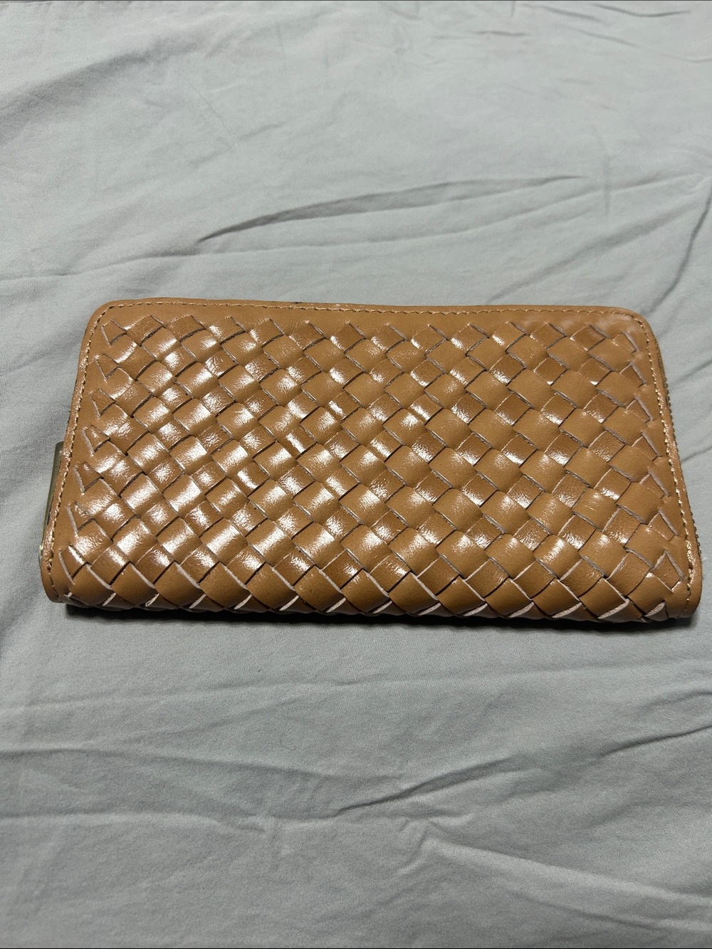 Patricia Nash Tan Woven Leather Zip Wallet